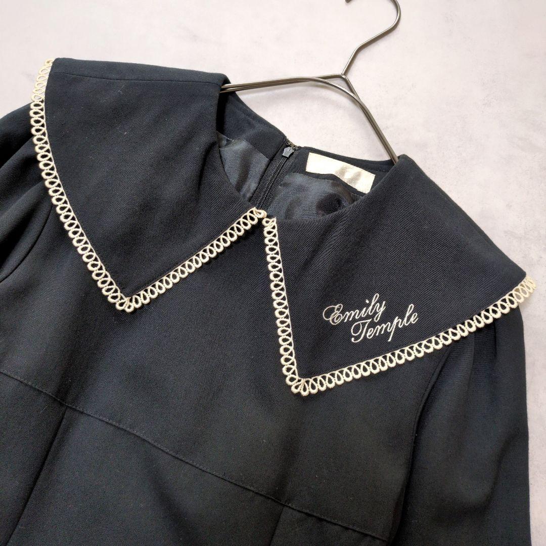 希少✨️ Emily Temple 花刺繍レースワンピース ビッグカラー 黒