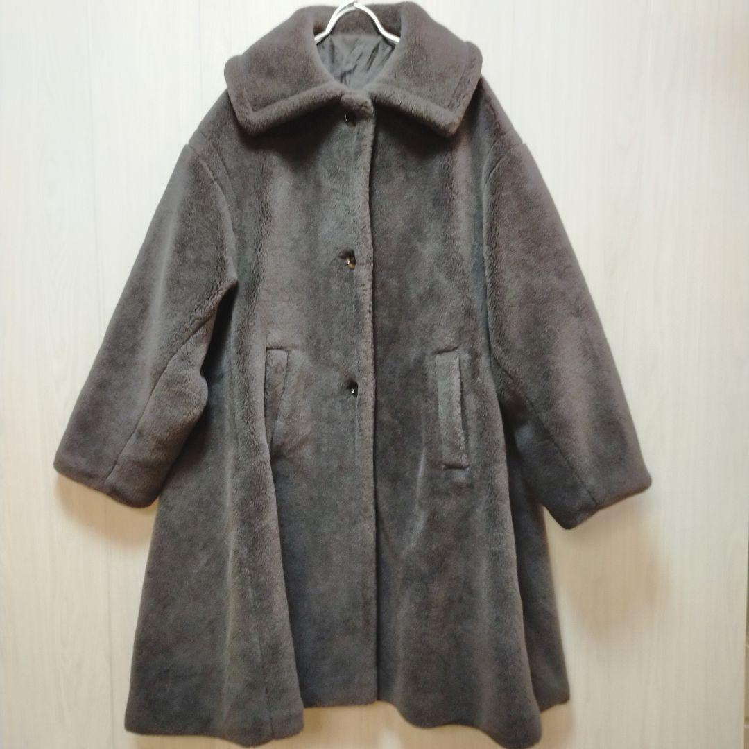 美品☆rectangle テディベアテントコート　チャコールグレー ボア