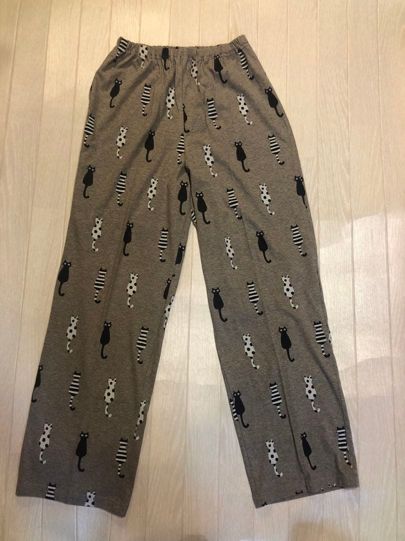 新品 ワコール アツコマタノ ルームウェア パジャマ M 猫柄 グレー系