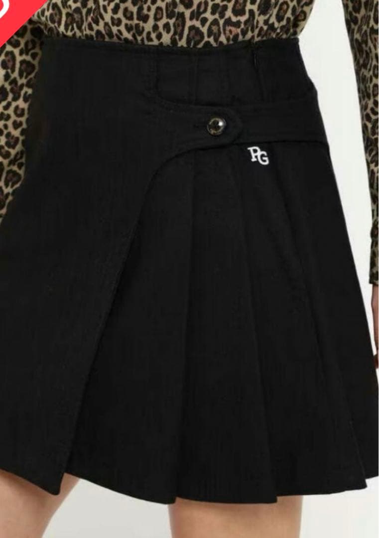 定価4万円パーリーゲイツ　ブラックデニム　ラップ調プリーツスカート