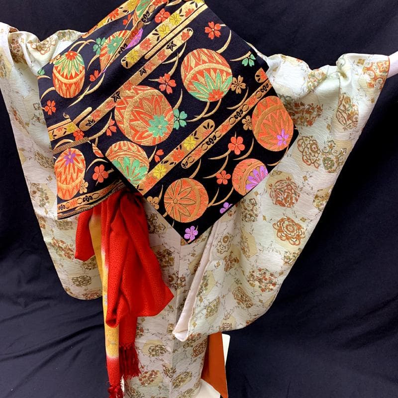 512ag61□七五三 七歳 女児 着物&袋帯&長襦袢 金彩 亀甲 メロン色□