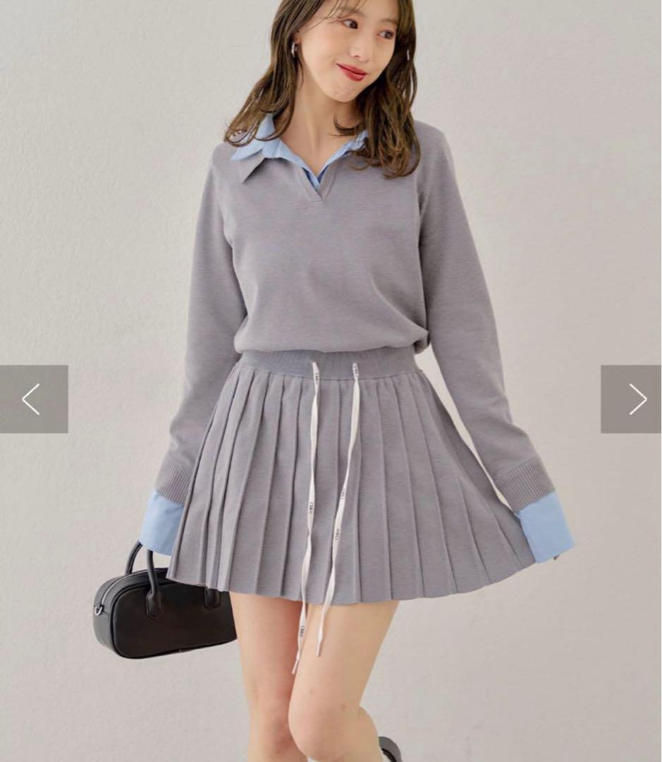 新品未使用タグ付き Chico 刺繍入り襟付きポロニット グレー