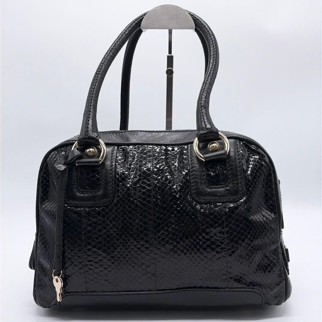 ドルガバ ハンドバッグ パイソン ダブル ブラック 南京錠 ロゴ