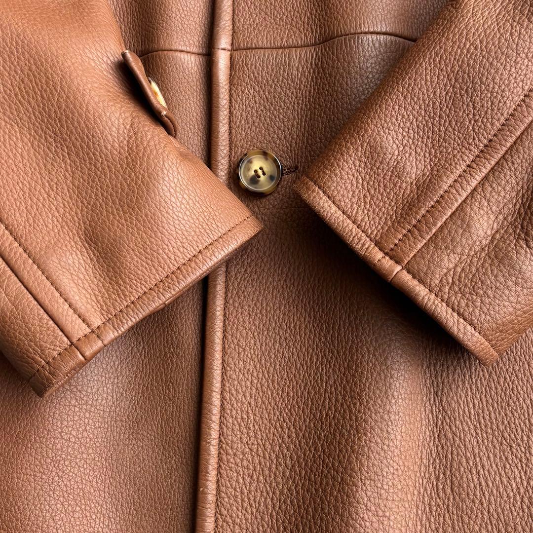 ディアスキン レザー ステンカラーコート イタリア製 ブラウン 鹿革