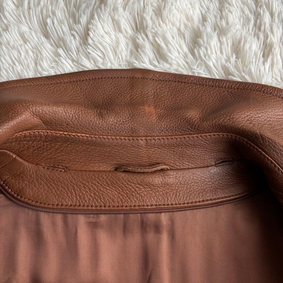 ディアスキン レザー ステンカラーコート イタリア製 ブラウン 鹿革