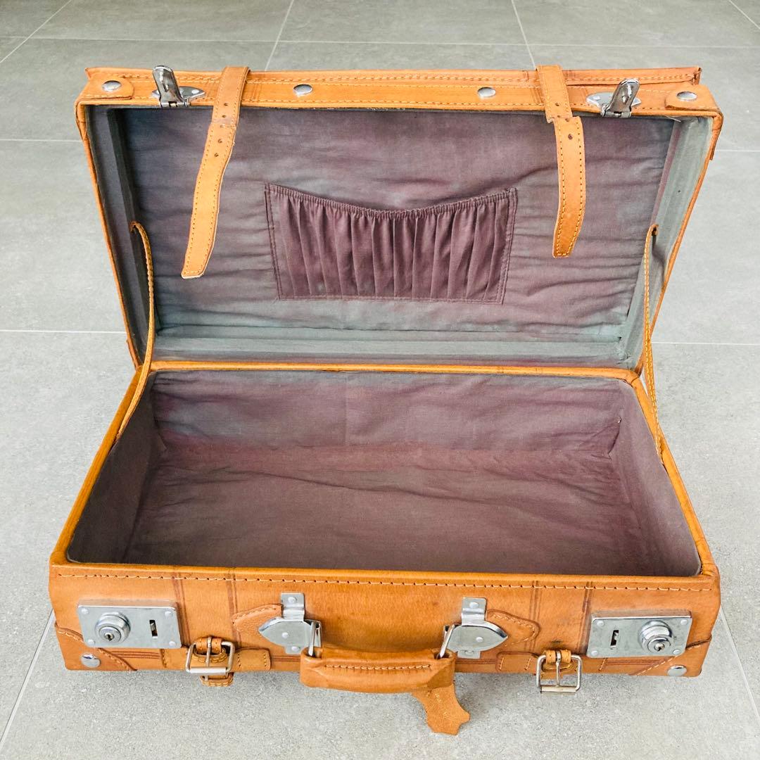 ヴィンテージ 本皮 トランクケース 鍵付き レザートランク レトロ雑貨 古道具