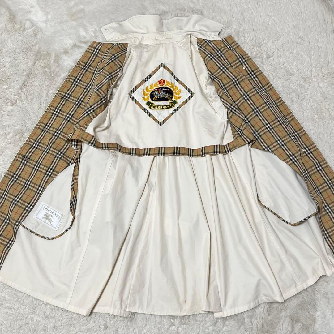 バーバリー　金ボタン　ノバチェック　ベルト　白系　ステンカラー　ロングコート