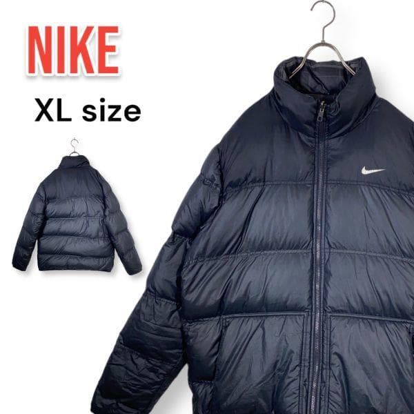 NIKE ナイキ リバーシブル ダウンジャケット 黒グレーチェック XL Y2K