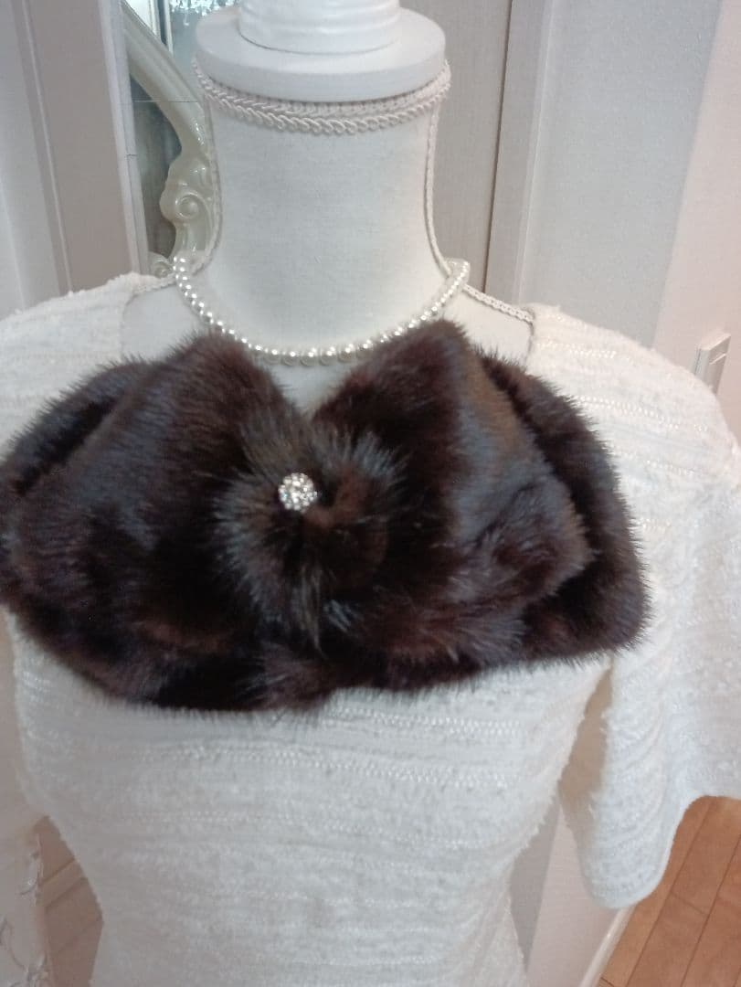 ☆美品サガブラックミンク☆おリボン付きショール