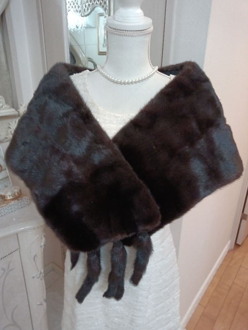 ☆美品サガブラックミンク☆おリボン付きショール