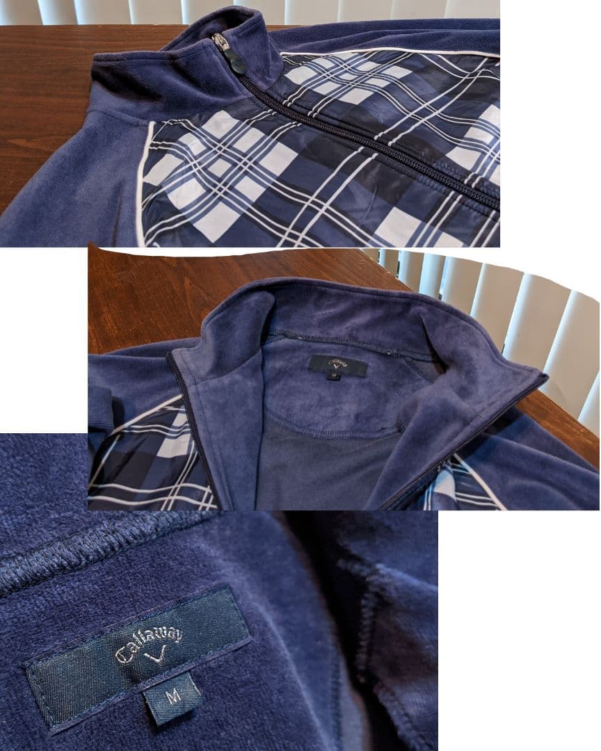 キャロウェイ　ベロア　異素材　切替　ジップ　ジャケット　チェック　ゴルフ　ウェア