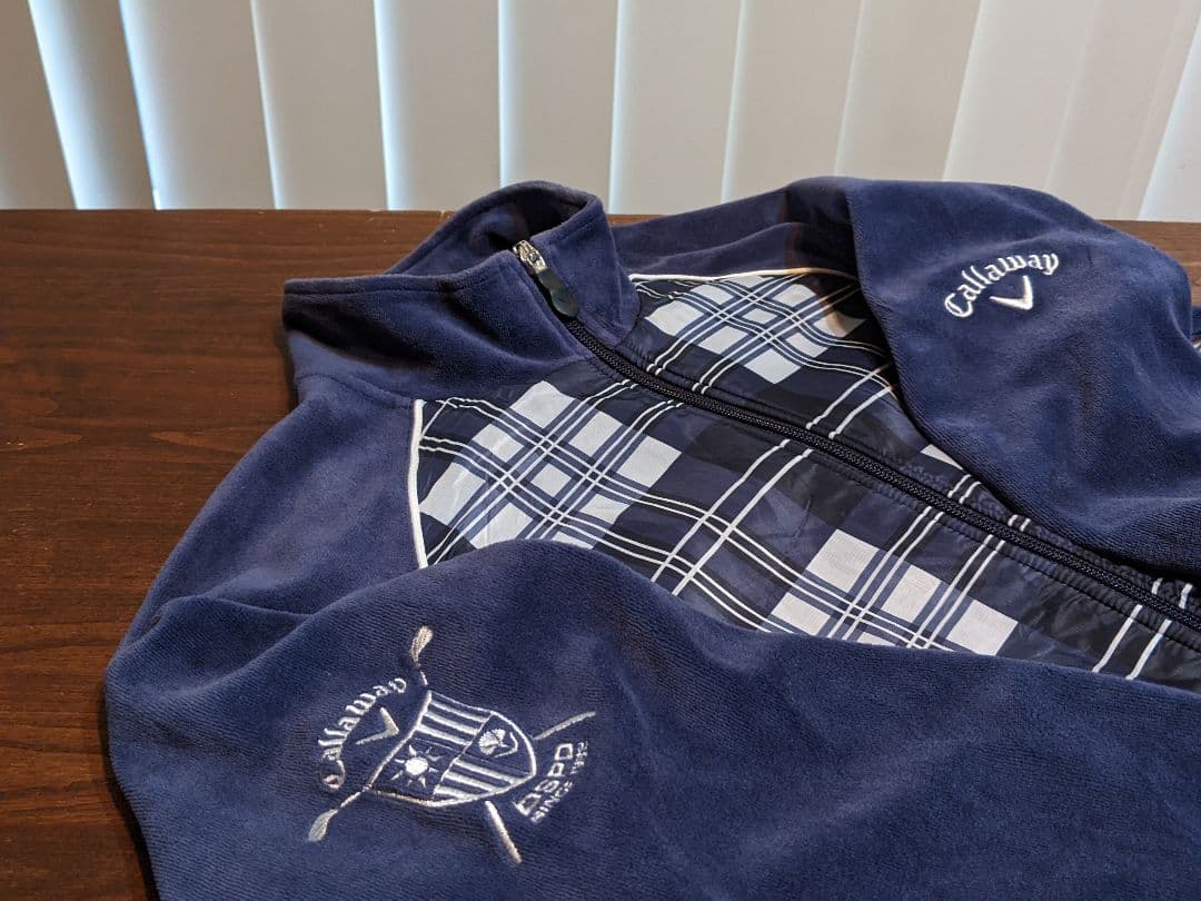 キャロウェイ　ベロア　異素材　切替　ジップ　ジャケット　チェック　ゴルフ　ウェア