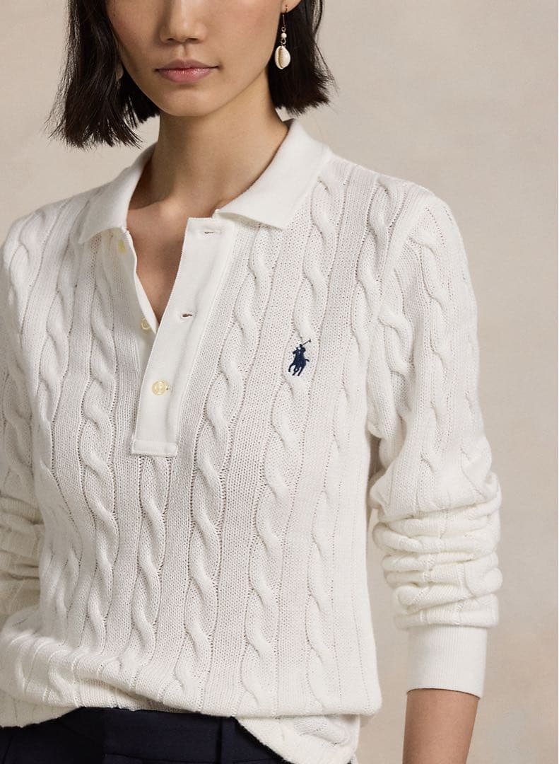 美品 ラルフローレン ケーブルニット コットン ロングスリーブ ポロシャツ