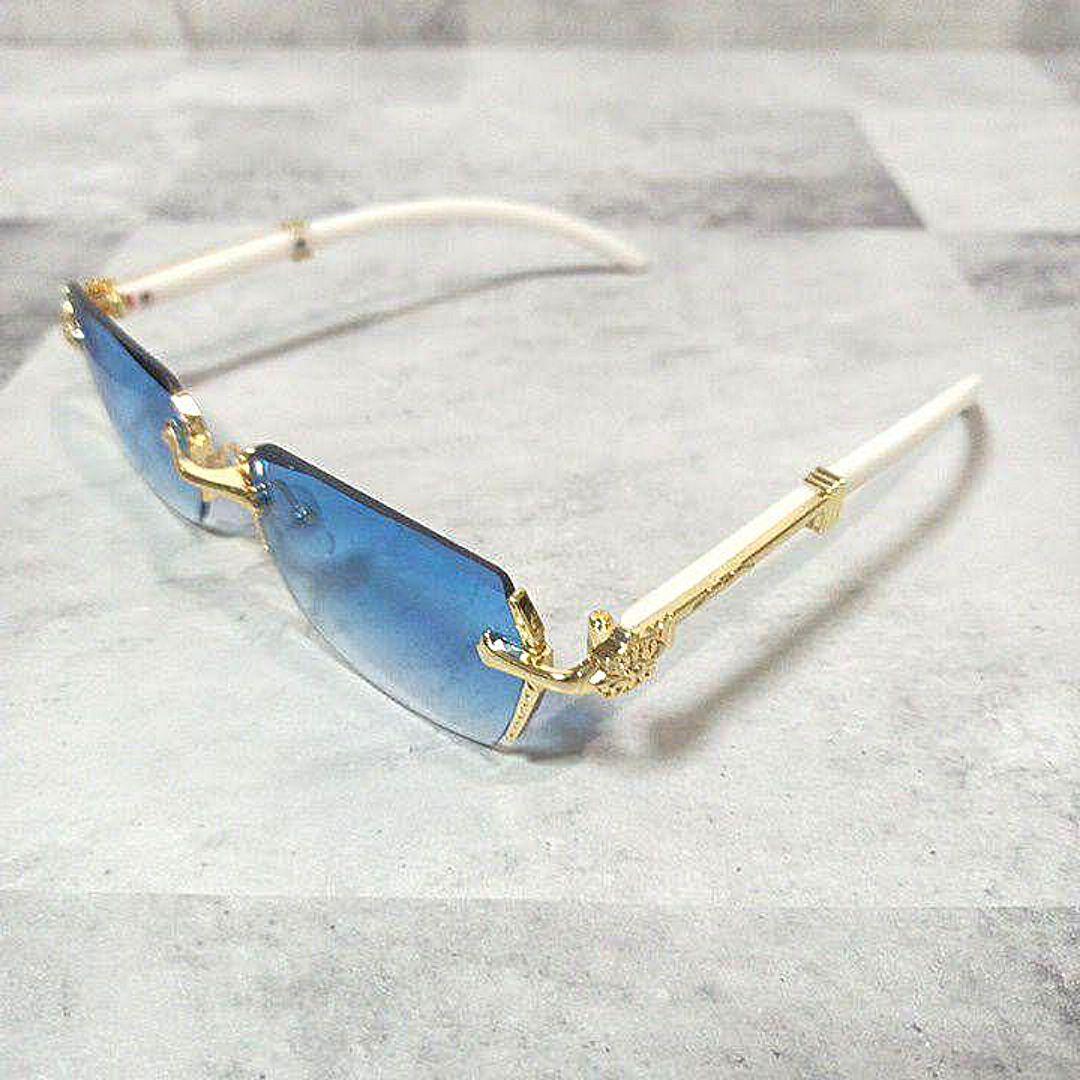 リムレス■サングラス■ゴールド×ホワイト■ブルーグラデーション■Y2K■未使用品