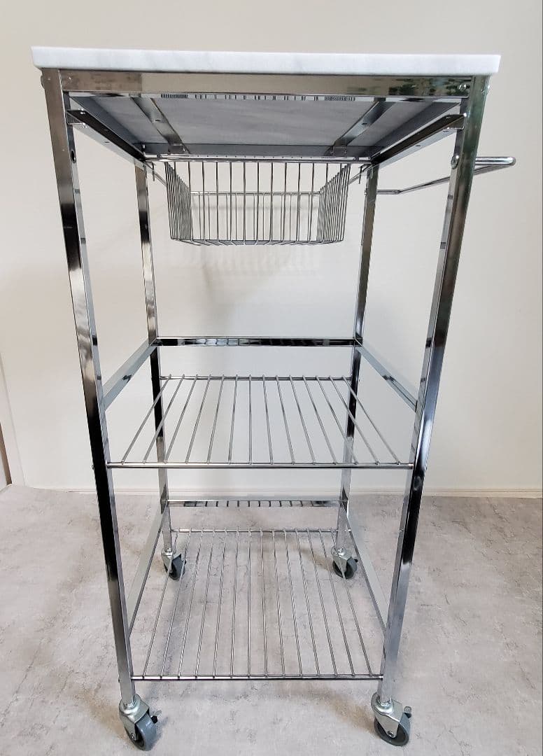 マーブルトップトローリー 大理石天板 スチール製キッチンワゴン S