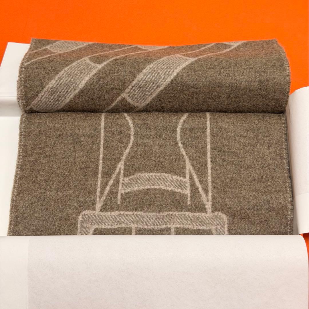 新品　エルメス　カシミヤマフラー 《テット・ア・テット・エケストル》　ブラウン