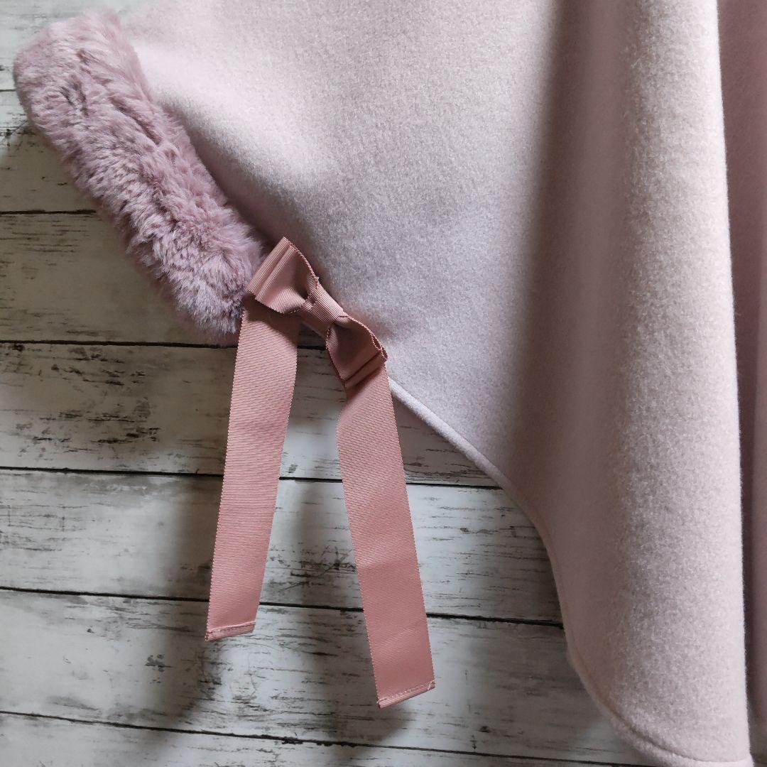 M'S GRACY　フェイクファーケープコートピンク　フリーサイズ　リボン付