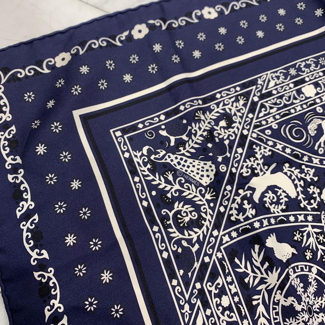 ☆希少☆HERMES カレ55 風の民 バンダナ スカーフ マリン シルク