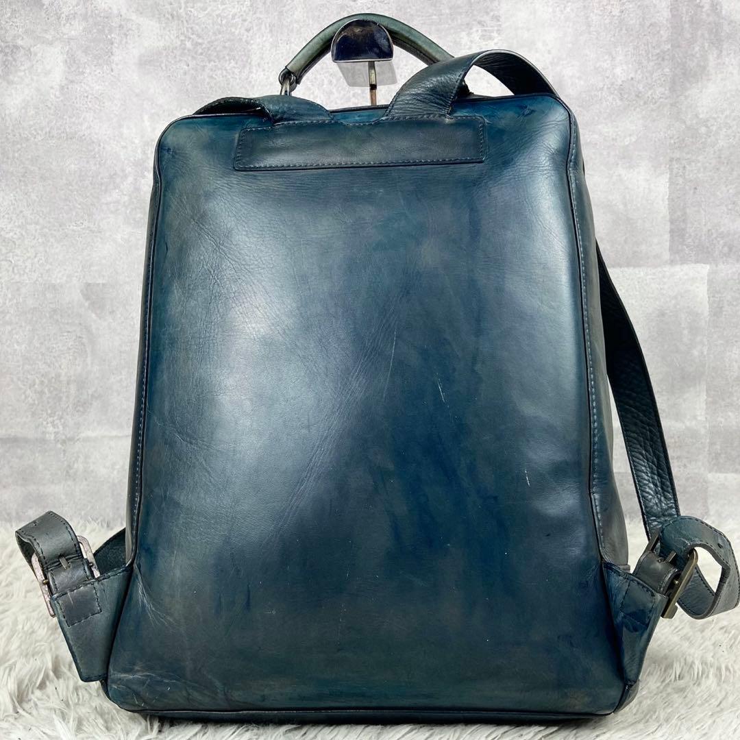 美品 マザーハウス レザー リュックサック レザー 肩掛け ファスナー ブルー