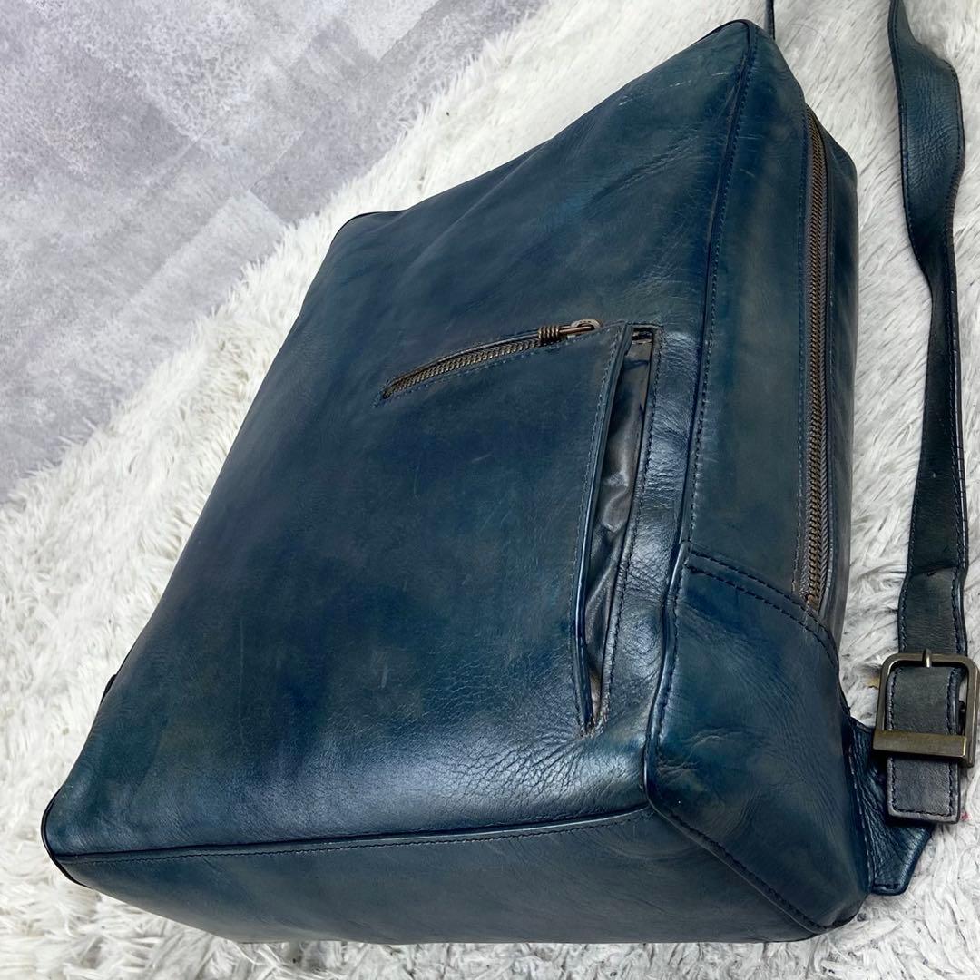 美品 マザーハウス レザー リュックサック レザー 肩掛け ファスナー ブルー