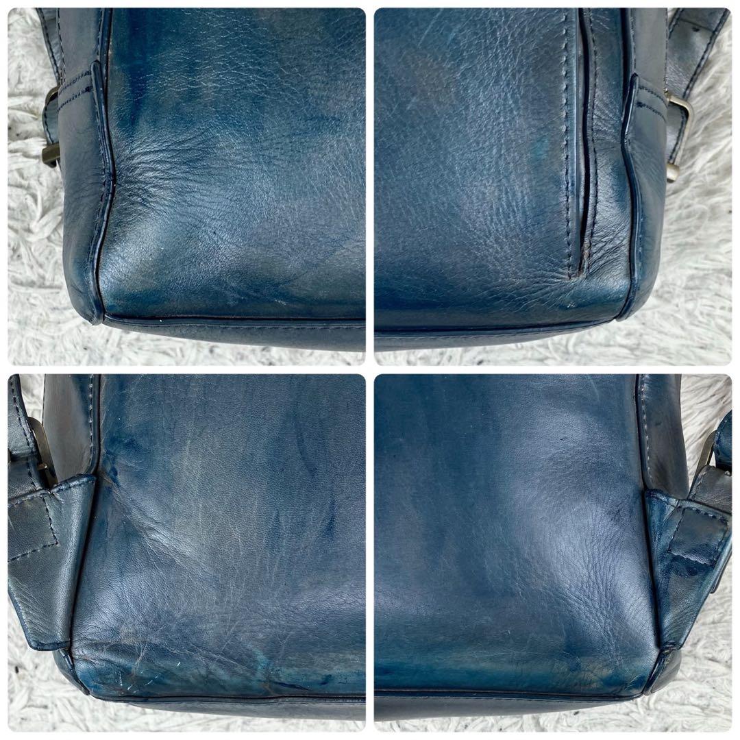 美品 マザーハウス レザー リュックサック レザー 肩掛け ファスナー ブルー
