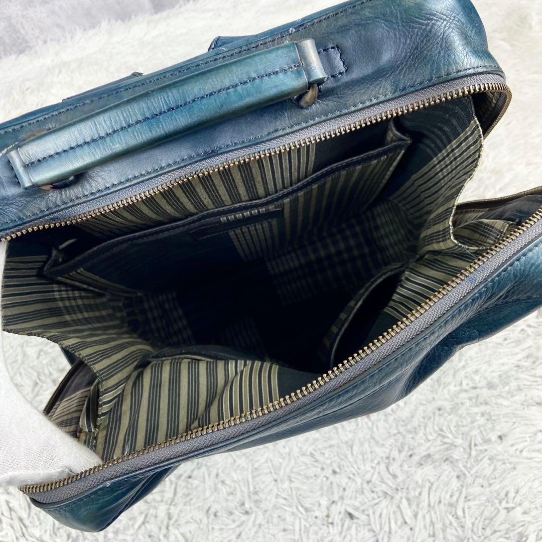 美品 マザーハウス レザー リュックサック レザー 肩掛け ファスナー ブルー