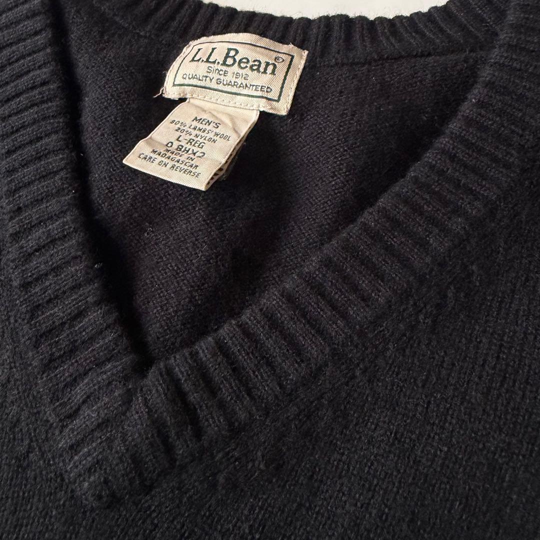 ラムウール混✨L.L.Bean Vネックセーター L 黒 質感良好 着回し抜群