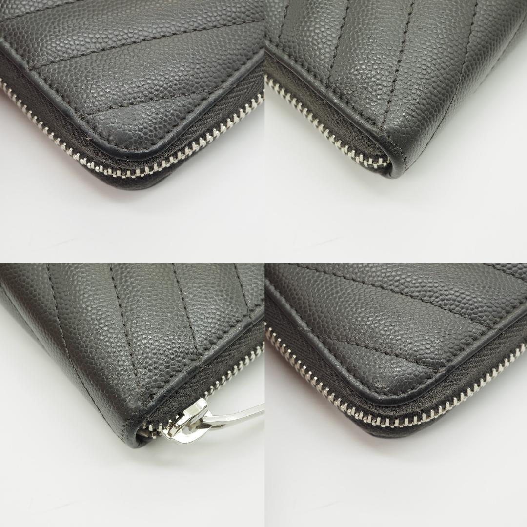 サンローラン カサンドラ ラウンドファスナー長財布 Vステッチ グラファイト