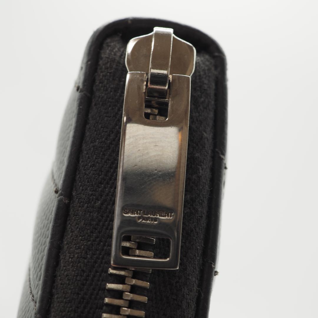 サンローラン カサンドラ ラウンドファスナー長財布 Vステッチ グラファイト