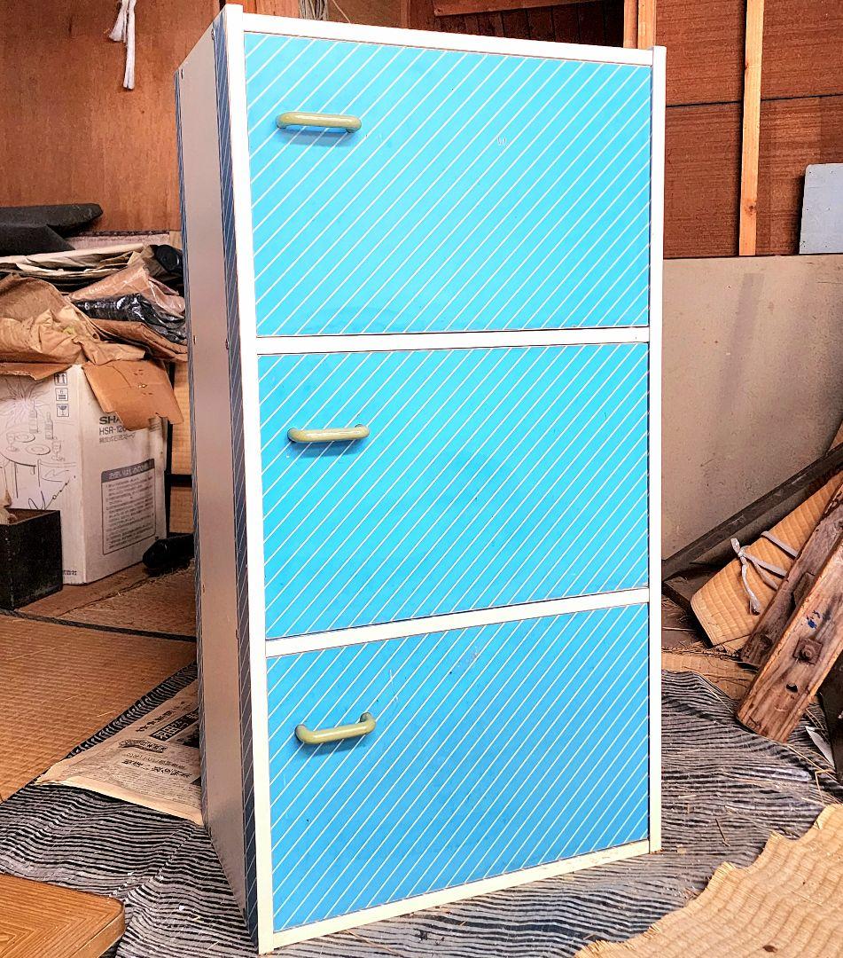 【昭和レトロ】レトロポップ3段収納(ブルー)