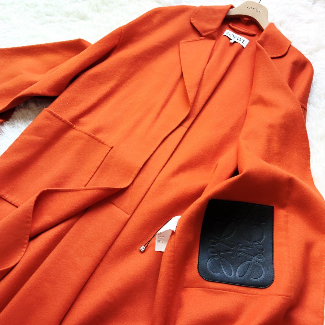 極美品　loewe ロエベ ダブルフェイス　カシミヤ　ベルト　レザー　コート