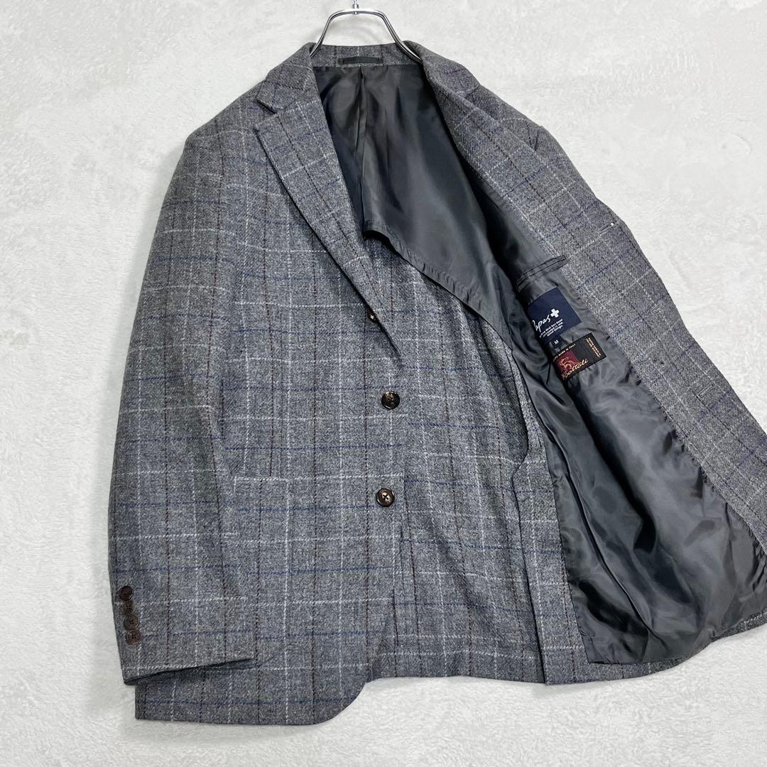 美品『パパスプラス』Bottoli イタリア生地 ツイードピンチェック 3釦段返