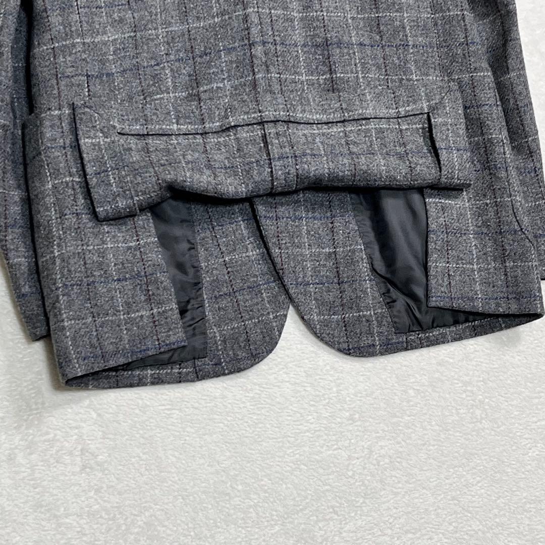 美品『パパスプラス』Bottoli イタリア生地 ツイードピンチェック 3釦段返