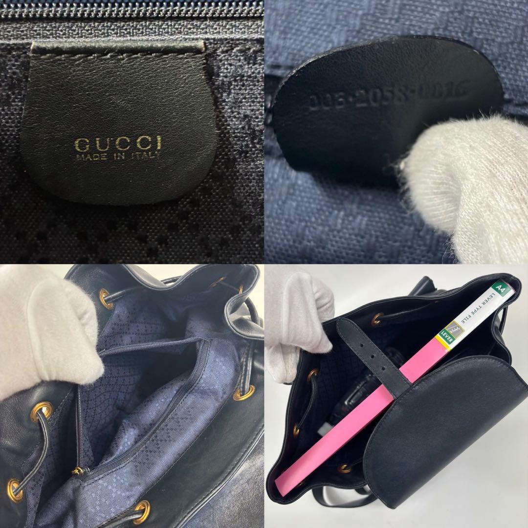 専用GUCCI バンブー 本革 巾着 ターンロック リュック　ネイビー