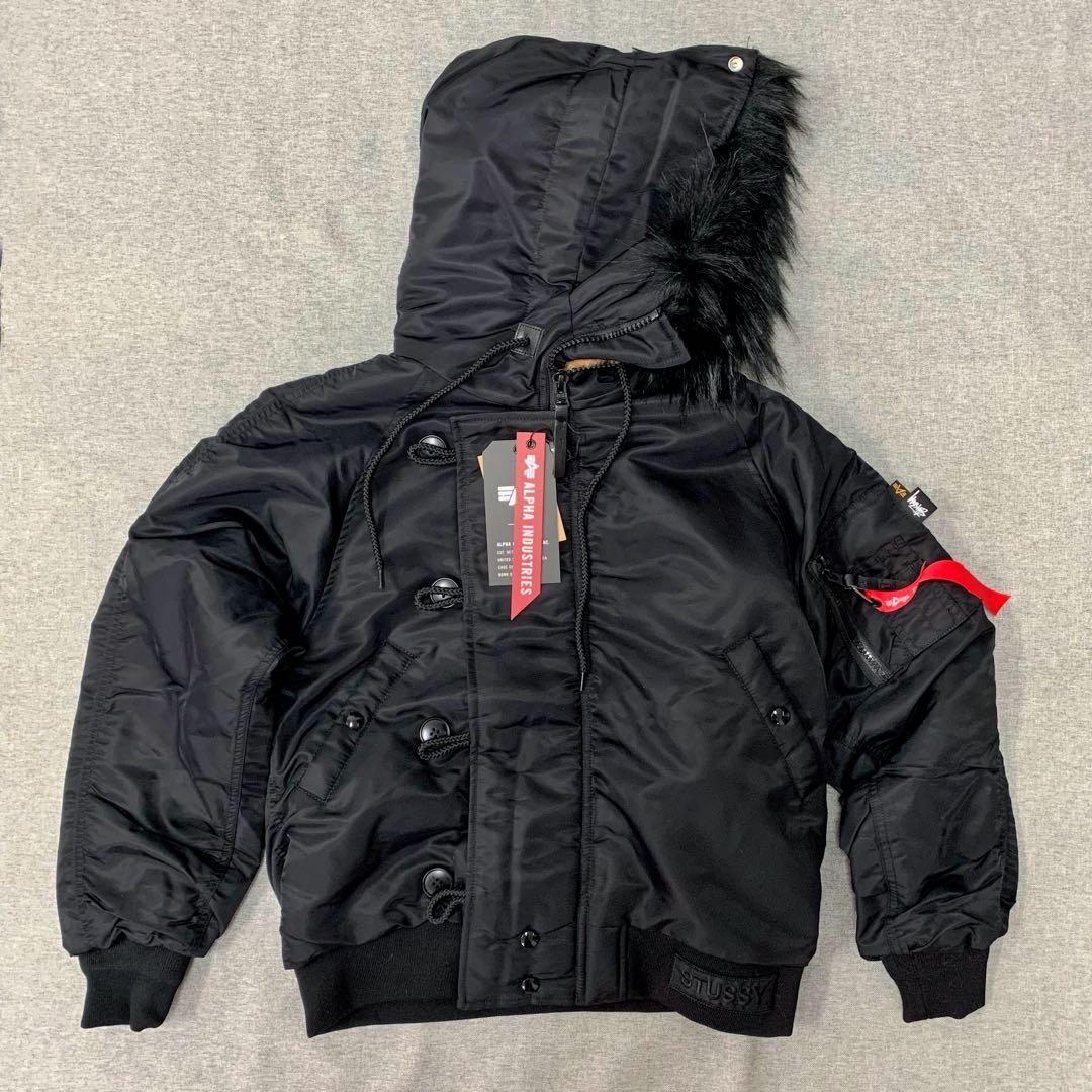 STUSSY × ALPHA N-2B 黒 フライトジャケット ファー M