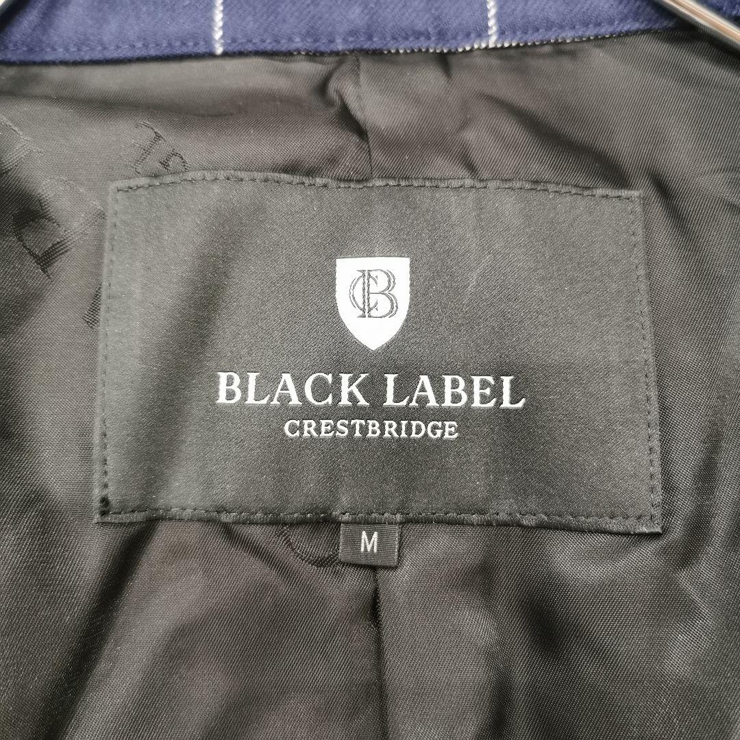 極美品 ブラックレーベルクレストブリッジ チェック ステンカラーコート 紺 M