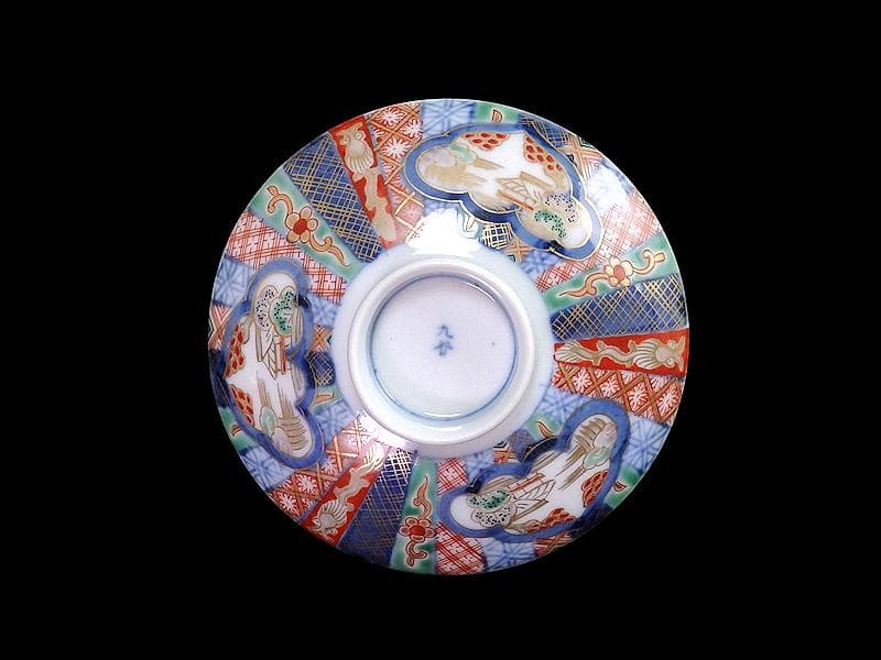 九谷 大聖寺伊万里 金襴手 山水 紋章の図 蓋茶碗 2客 361AS-DAl