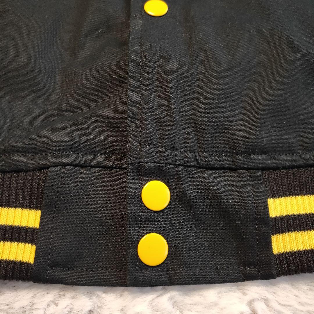 超人気】GALFY スタジャン 黒✕黄 バックロゴ パイルロゴ リブライン