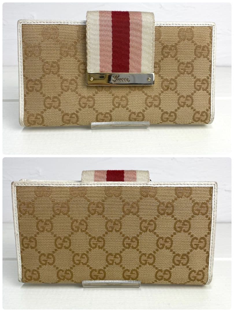 【美品✨️】希少 グッチ シェリーライン キャンバス フラップ 二つ折り 長財布