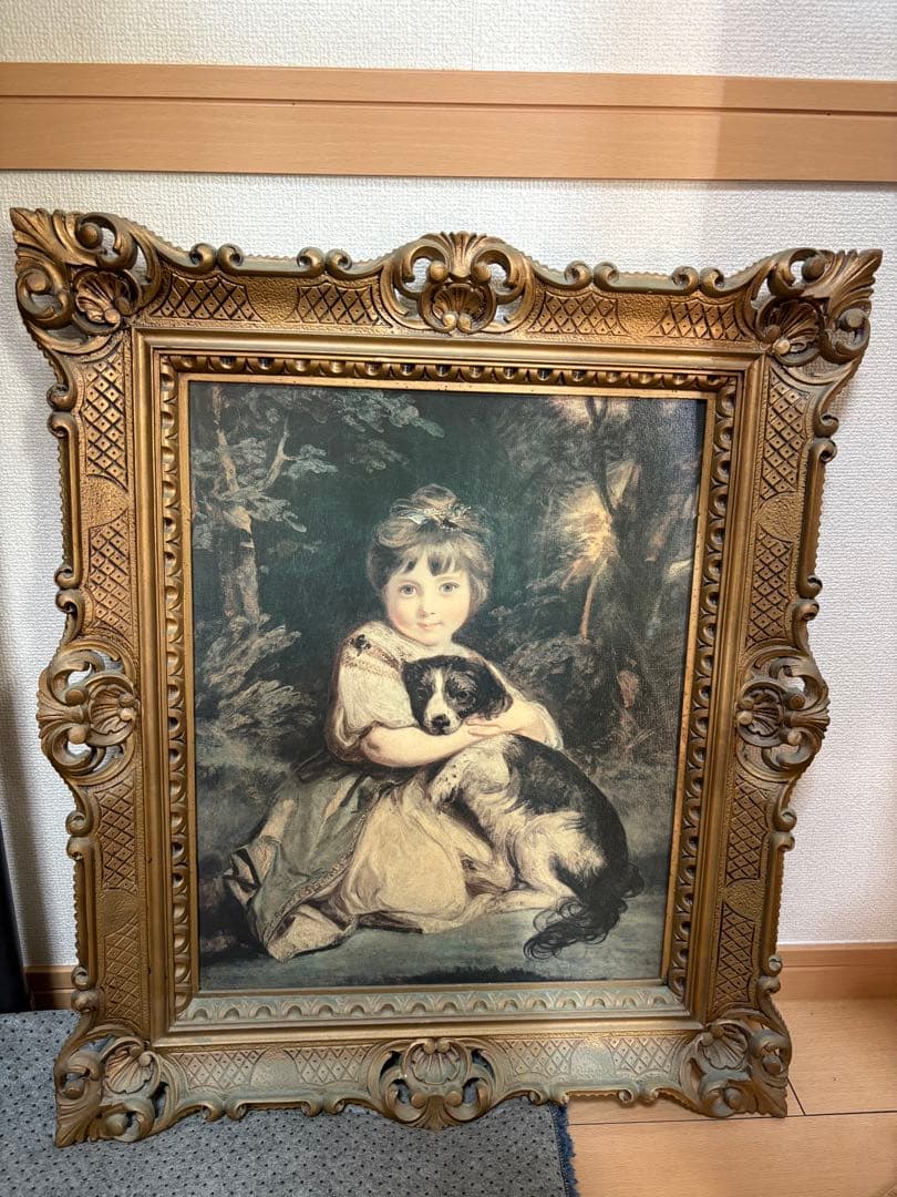 少女と犬の絵画のレプリカ（ポスター）