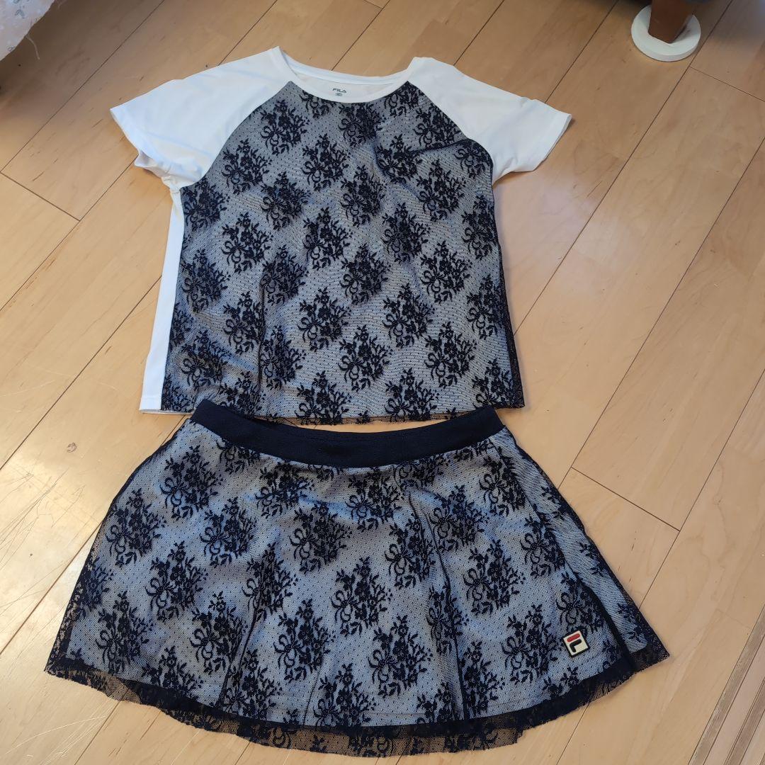 レース柄スカート・ラグランスリーブトップスセット