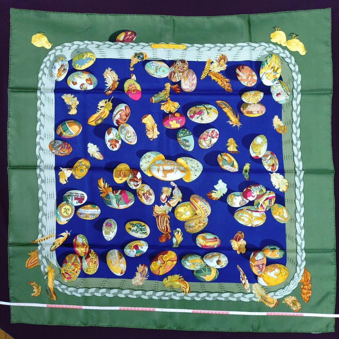 【未使用に近い】HERMESエルメス カレ90 スカーフ イースター ネイビー