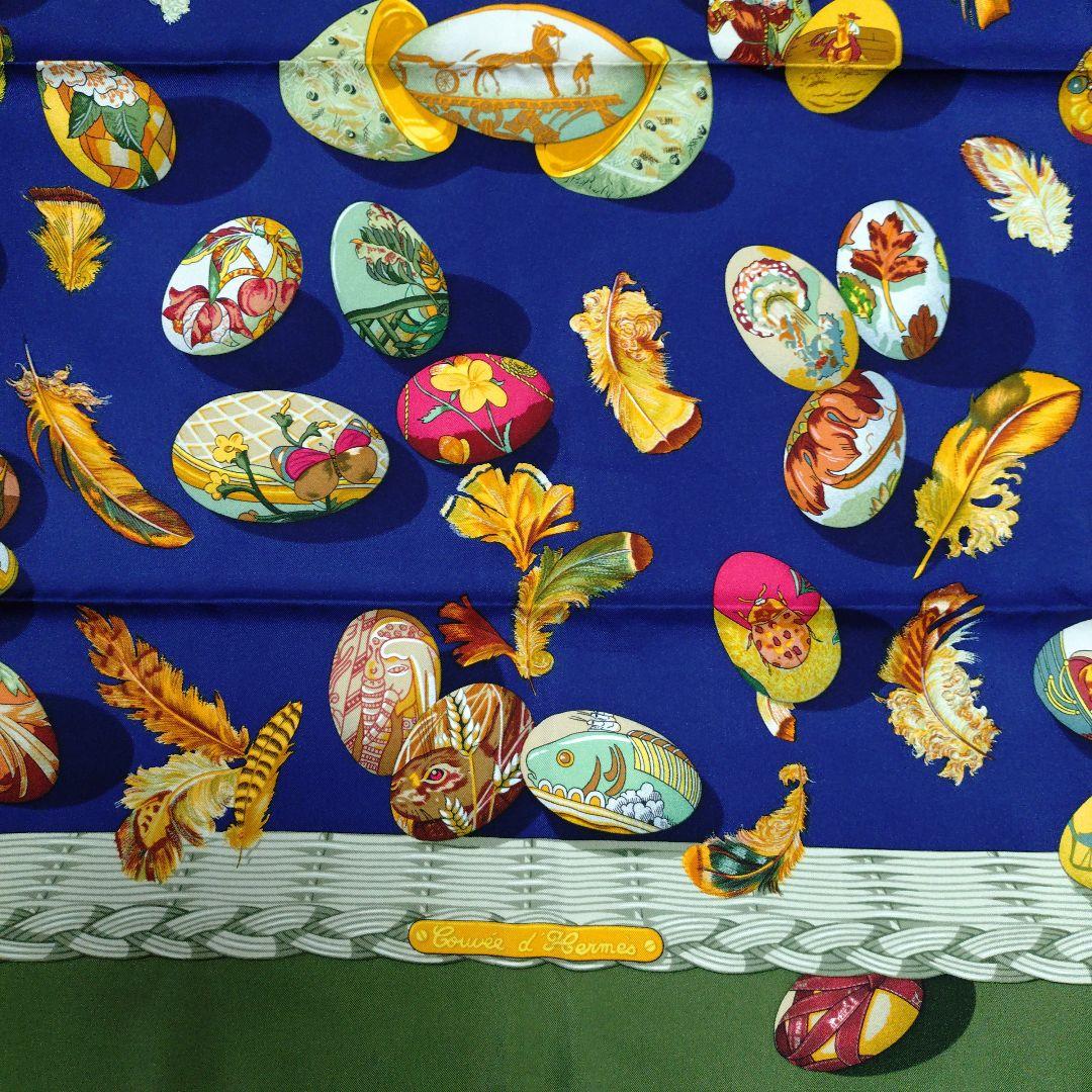 【未使用に近い】HERMESエルメス カレ90 スカーフ イースター ネイビー