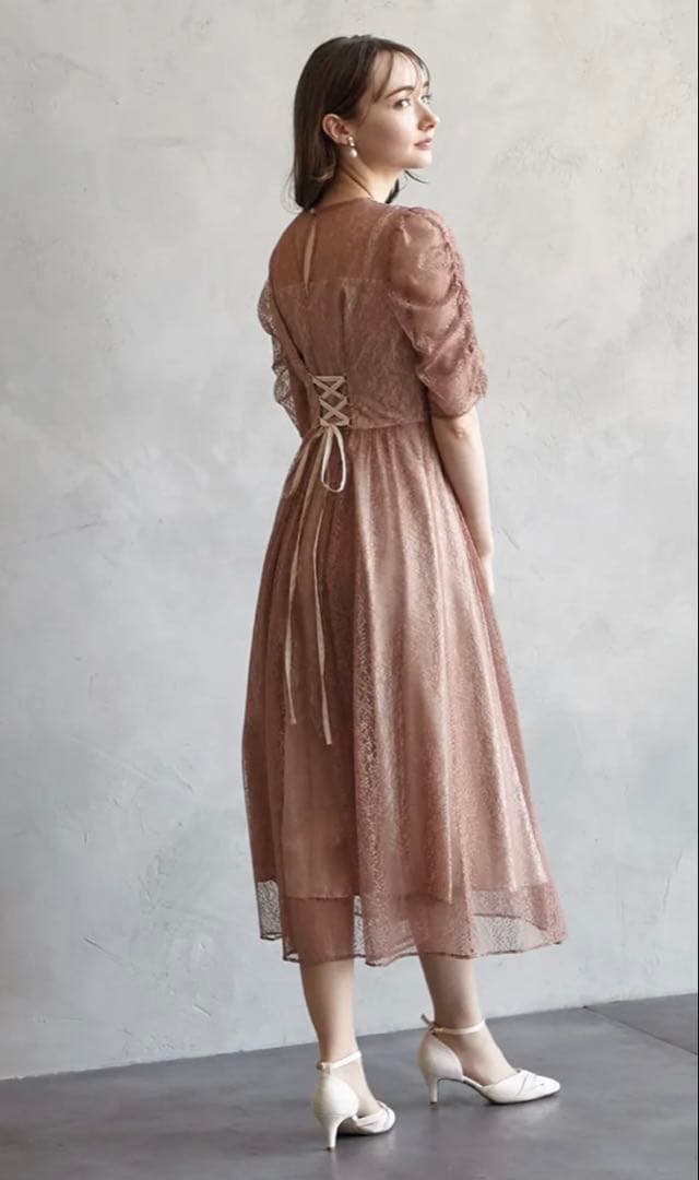 AIMERオケージョンドレス ピンク ミディ丈