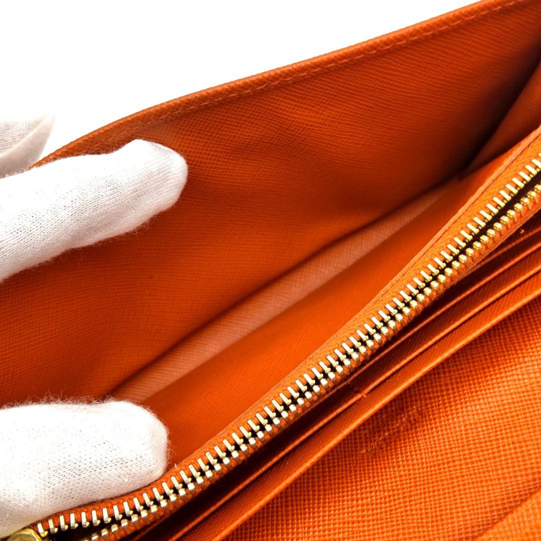 プラダ サフィアーノ フィオッコ リボン 長財布 オレンジ パスケース付き