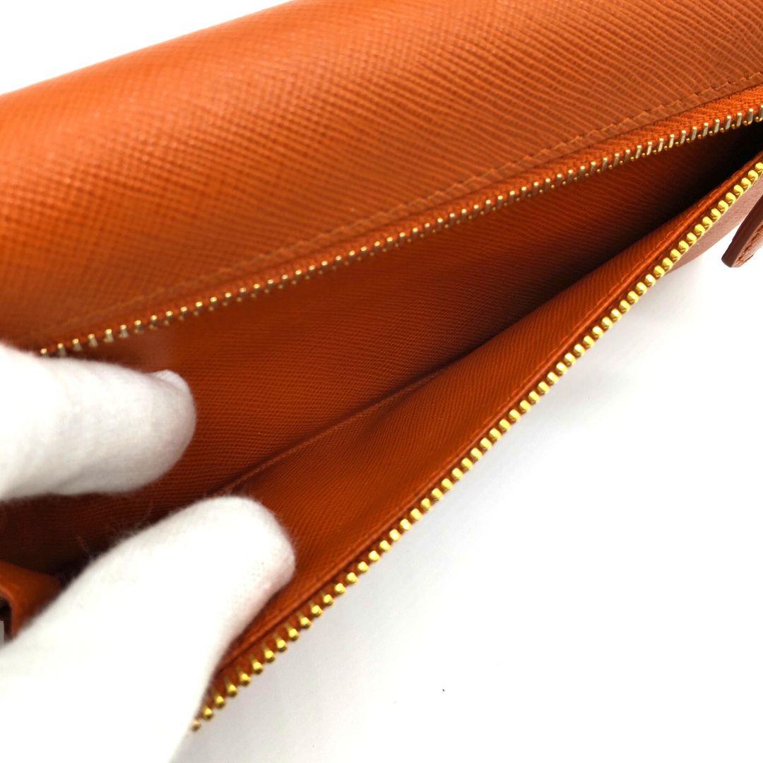 プラダ サフィアーノ フィオッコ リボン 長財布 オレンジ パスケース付き