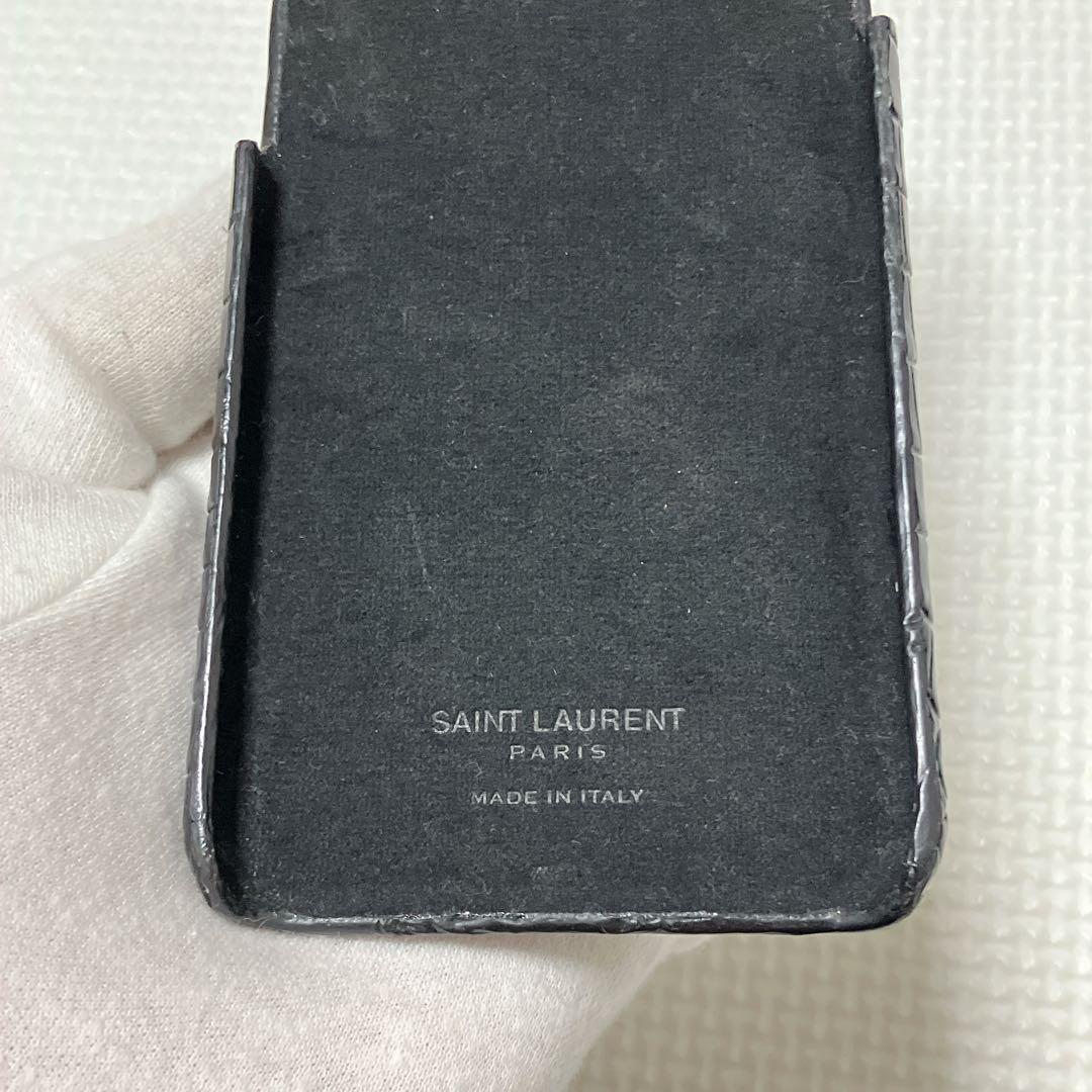 希少　SAINT LAURENT スマホ ケース　黒　クロコ型押し　箱袋付き