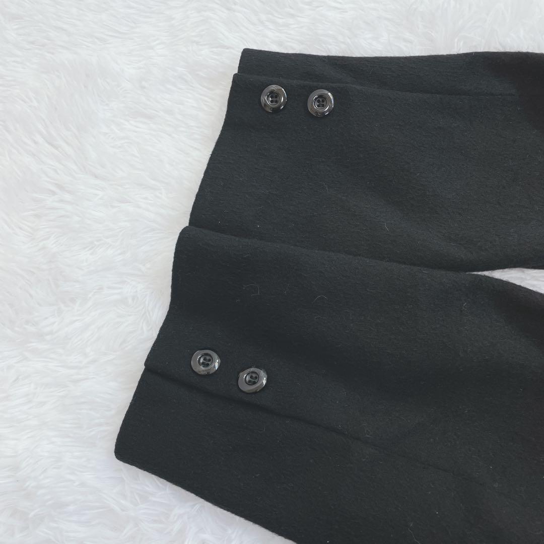 ヴィンテージ♡カシミヤ100%ダブルロングコート M ブラック パワーショルダー