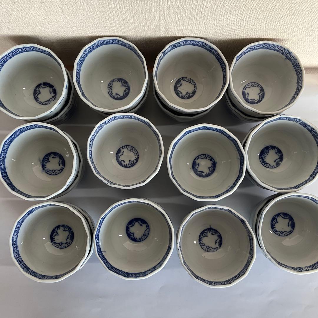 染付楼閣山水唐人文向付(蕎麦猪口)24客組　幕末〜明治時代頃