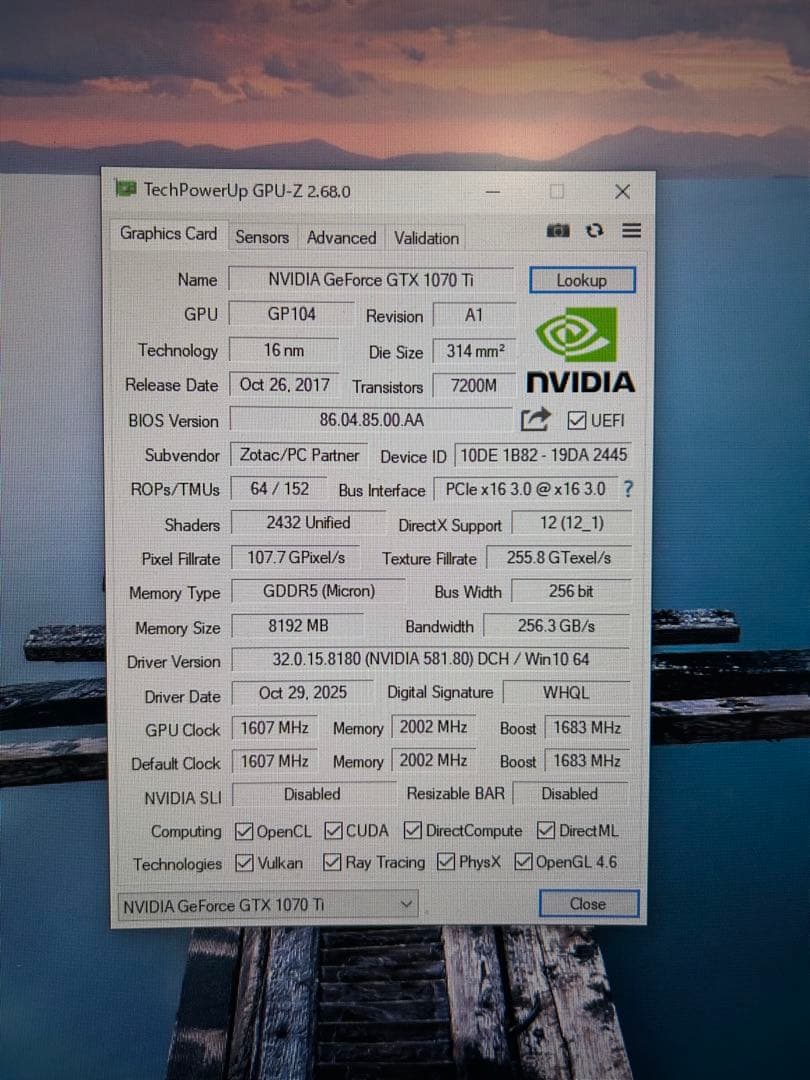 Zotac GTX1070ti 8GB ゲーミングPC グラフィックボード